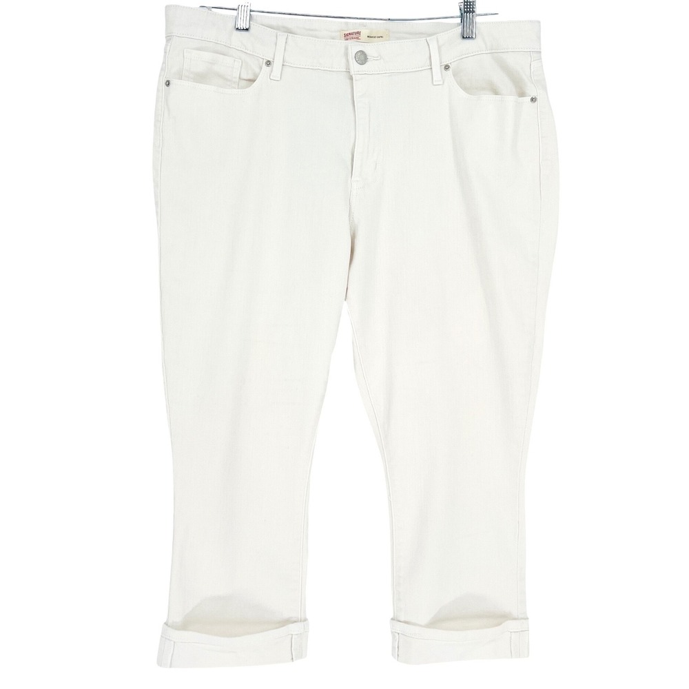 Signature Levi Strauss Capri Jeans Womens 18 White Mid Rise Stretch Cuffed Pants